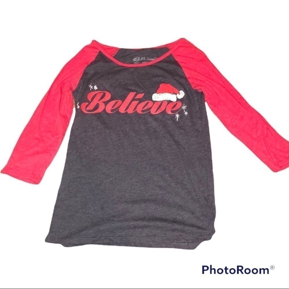L.O.L Vintage “Believe” Gray & Red Graphic Baseball 3/4 Sleeve Shirt Size Small - Picture 3 of 9